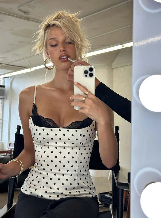 Renaissance Corset Lace Top White Polka Dot VIP